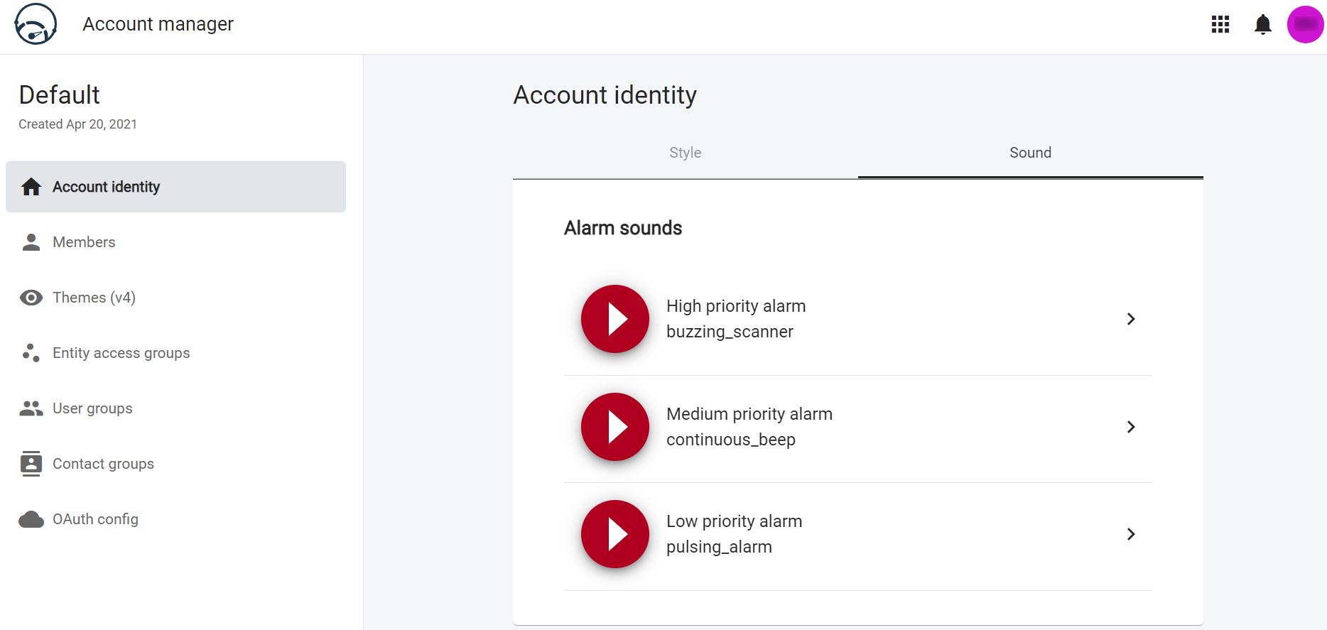 Account identity sounds