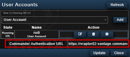 Commander Authentication: User Accounts View